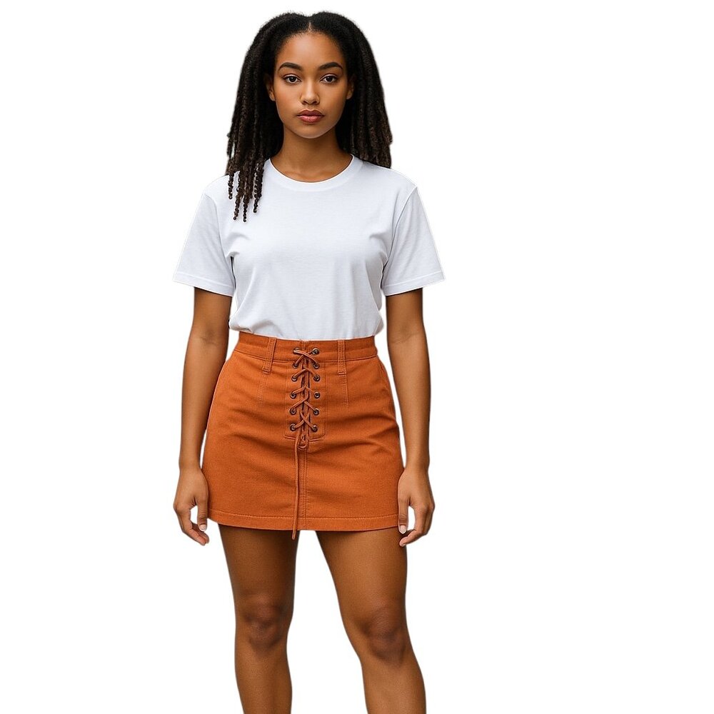 Forever 21 light orange skirt-Size S-zip back-decorative lace up front